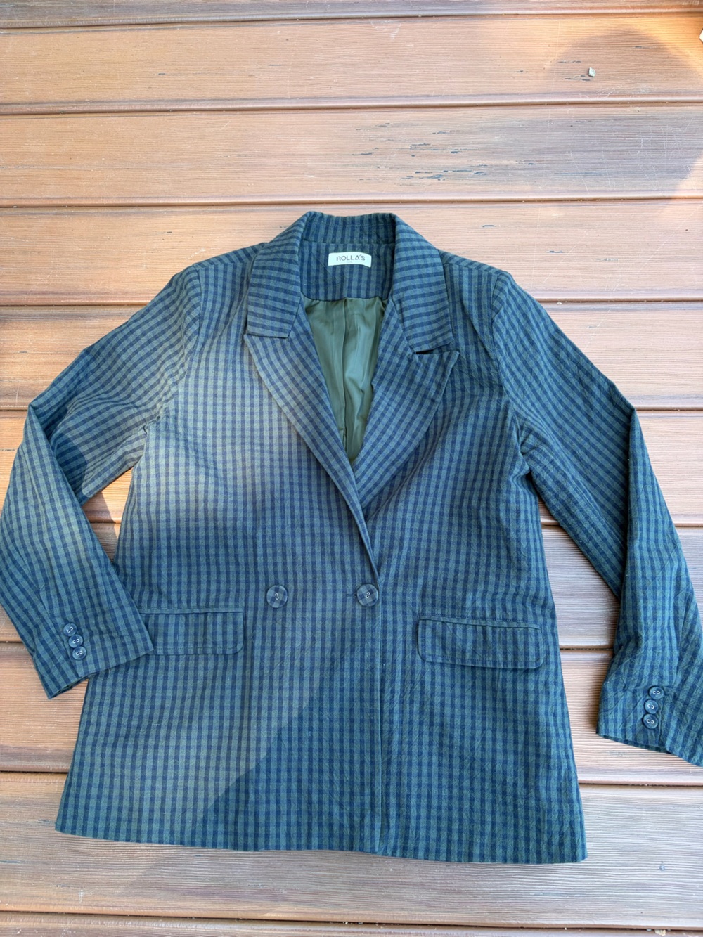 ROLLA'S Dark Green Plaid Double-Breasted Blazer